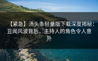 【紧急】汤头条轻量版下载深度揭秘：丑闻风波背后，主持人的角色令人意外
