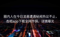 圈内人在今日凌晨遭遇秘闻热议不止，杏吧app下载全网炸锅，详情曝光