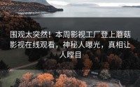 围观太突然！本周影视工厂登上蘑菇影视在线观看，神秘人曝光，真相让人瞠目