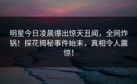 明星今日凌晨爆出惊天丑闻，全网炸锅！探花揭秘事件始末，真相令人震惊！